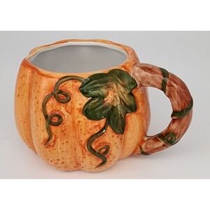 Bella Casa by Ganz Pumpkin Mug OS Orange 3D Sculpted Ceramic Unique